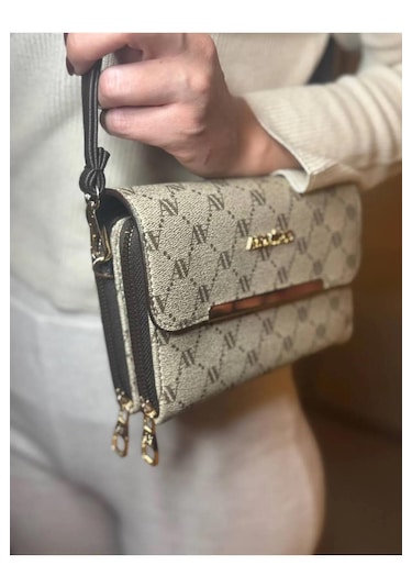 Armine Kadın Yeni Sezon Trend El Ve Omuz Askılı Cüzdan Çanta 381 Vizon Noktalı