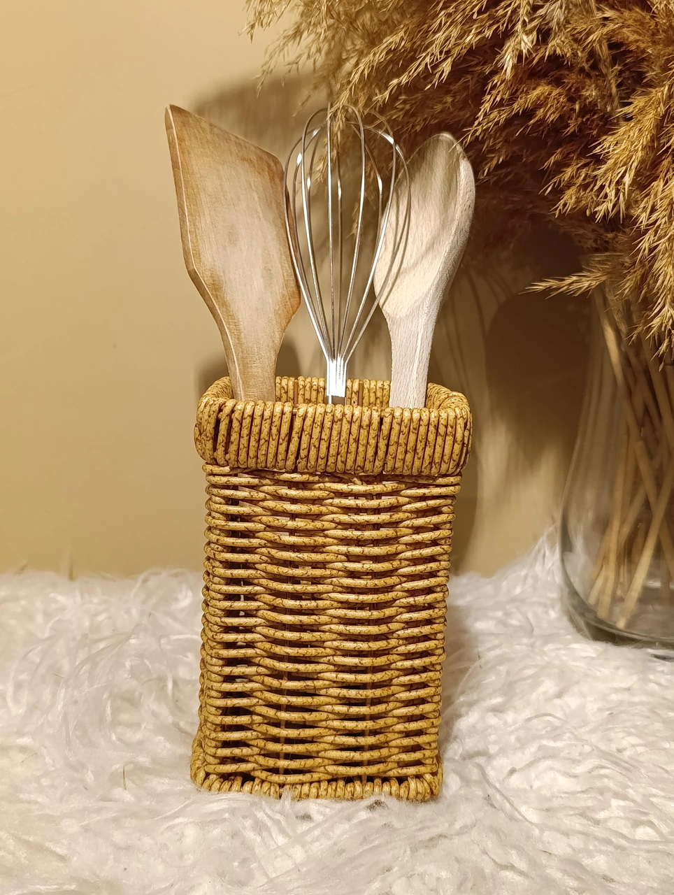 Hasır Rattan Kare Kaşıklık / Organizer Diğer