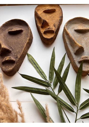 Özel Tasarım El Yapımı Heykel Soyut Yarım Yüz Maske 3'lü Set, Duvar Dekor, Yılbaşı, Noel Hediyesi