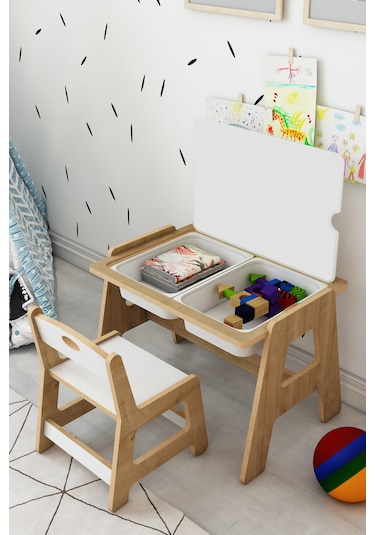 Lesson Montessori Ahşap Aktivite Masa Sandalye Takımı Pembe Beyaz