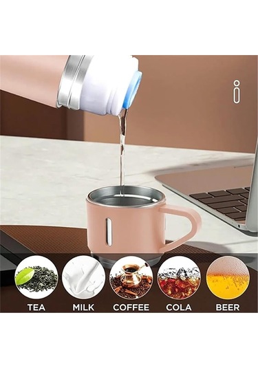 Kişiselleştirilebilir 3 Bardaklı Çelik Termos 05 Lt Pembe Pembe