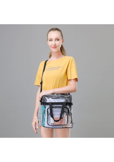 Moveevo Siyah Şeffaf Stadyum Onaylı Pvc Çanta - Su Geçirmez, Taşınabilir, Güçlü Kollü Ve Askılı Askı İle Spor Etkinlikleri, Konserler İçin Siyah