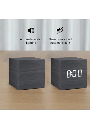 Sıcaklık Ses Kontrolü Ile Ahşap Dijital Çalar Saat Elektronik Saatler Brown