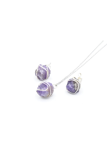 Murty99 Hakiki Doğal Ametist Taşı Kolye Ucu Mor