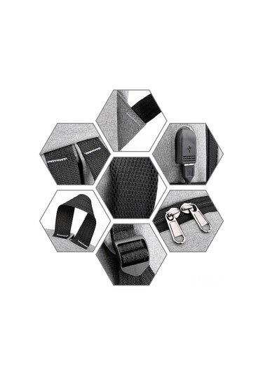 Ruicoo Erkek 3'lü Çanta Seti: Sırt Çantası + Askılı Çanta + Fermuarlı Cüzdan - Nylon-polyester - Dizüstü Bilgisayar Taşıma - Gri Çok Renkli