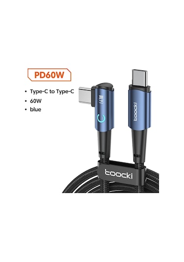 Toocki Toocki 100w Usb C Hızlı Şarj Kablosu 90 Derece Dirsek Huawei Xiaomi Samsung Uyumlukoyu Gri2m
