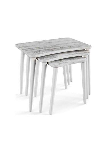 Zuesse Dizayn Beyza 3lü Zigon Sehpa & Yan Sehpa Beyaz Ahşap Ayaklı Salon Seti Çay Sehpası - Kristal