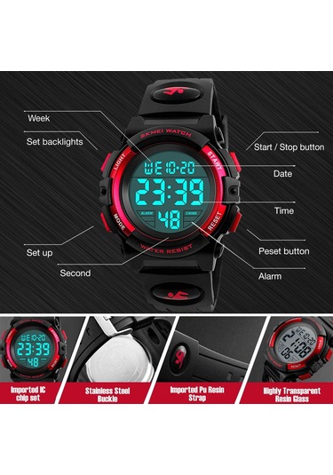 Çocuklar İçin Dijital Spor Saati Erkek Kız Erkek Su Geçirmez Günlük Elektronik Analog Kuvars 7 Renkli Led Saatler Alarm Kronometre Silikon Bantlı Aydınlık C Diğer