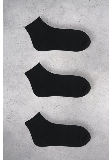 Brıege Yarım Konç Düz Bamboo  Kadın Soket 3'lü Paket Siyah Çorap