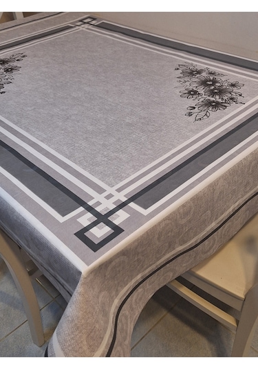 Dora Pano Elyaf Tabanlı Pvc Muşamba - Desenli Silinebilir 120 X 140 Hazır Masa Örtüsü Gri