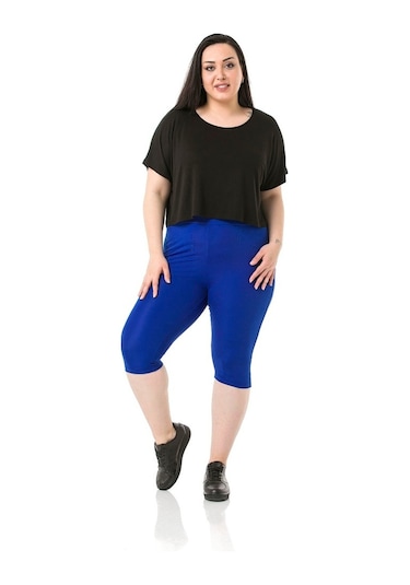 Büyük Beden Karyoka Dikişli Diz Altı İndigo Bayan Tayt