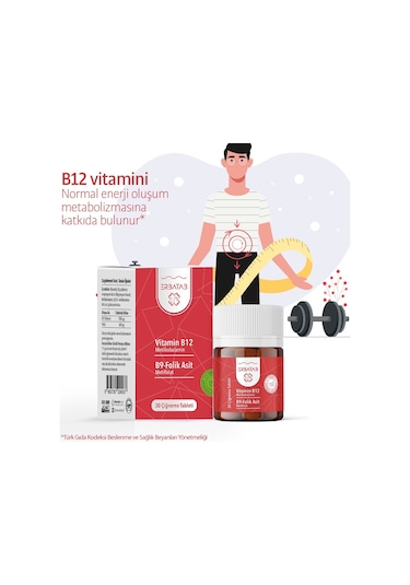 Erbatab Vitamin B12 Folik Asit B9 Takviye Edici Gıda 30 Çiğneme Tablet