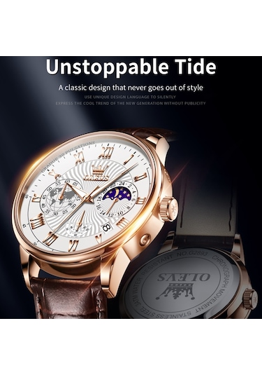 Olevs 2893 Erkekler Çok Fonksiyonlu İş Kuvars Saati Kahverengi + Beyaz