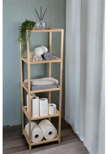 Digithome Ahşap Masif 5 Raflı Çok Amaçlı Banyo Düzenleyici Mobilya Hlt-002 Ahşap