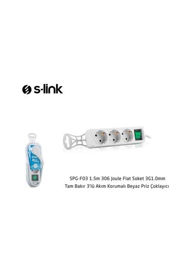 S-link Spg-f03 3lü Akım Korumal Priz Çoklayıcı 1.5m 306 Joule Flat Soket 3g1.0mm Tam Bakır Bakır