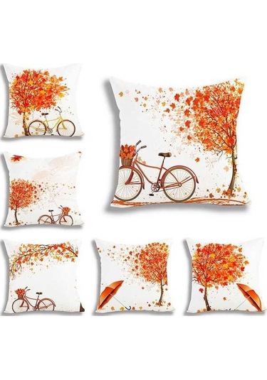 Novahub 6 Adet Pamuklu Sevgililer Günü Yastık Kılıfı - 20x20 İnç - Kırmızı Ağaç Ve Aşk Bisikleti Tasarımı - Kanepe Ve Araba Dekorasyonu Diğer