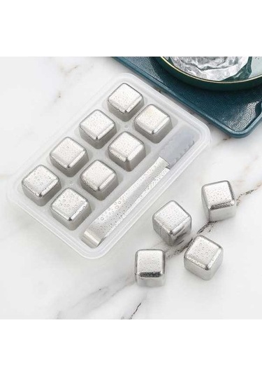 Didadodo 304 Stainless Steel Ice Cubes Food Grade Ice Trays Set For Drink Beer Vodka Paslanmaz Çelik Buz Küpleri Gıda Sınıfı Dondurulmuş Buz Tartar Seti İçecek Bira Viski Buz Küpleri Metal Buz Küpleri 8 Gümüş