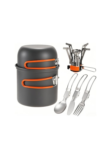Yaozixa Tomshoo Kamp Çamaşırı Seti: Isıtma Tüpü, Alüminyum Tencere Ve Tava, Çelik Bıçak-kaşık-kürek, 1-2 Kişilik, Hafif Ve Taşınabilir Çok Renkli