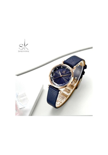 Novahub Shengke Mavi Deri Kayış Kuvars Kadın Saatleri, Yaratıcı Arama Kol, 29.5mm Yuvarlak Kadran, 3atm Su Geçirmez, Moda Ve Casual, Relogio Feminino Gümüş