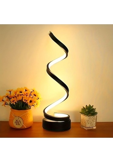 1 Adet Spiral Masa Lambası, Yatak Odası Ofis Komidin Kitaplık Oturma Odası Ev Dekor İçin Siyah Siyah
