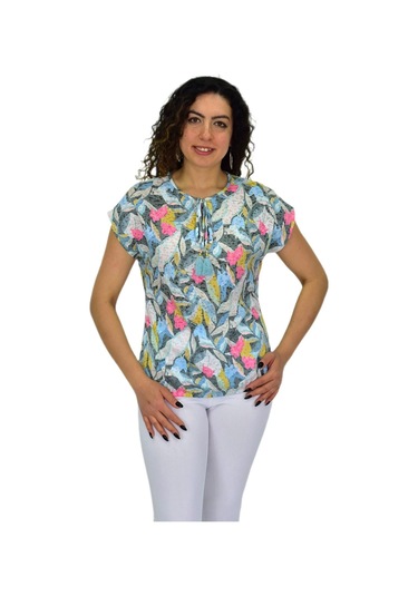 Kadın Kısa Kol Baskılı Bluz Bgl-st04704 Mint-Yeşili