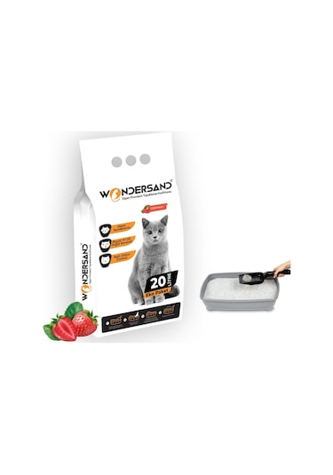 Wondersand Beyaz İnce Topaklaşan Çilek Kokulu Bentonit Kedi Kumu 20 L