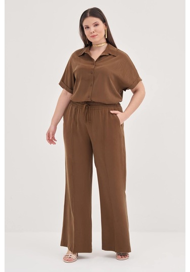 Beli Lastikli Cepli Palazzo Pantolon-1799 Kahverengi