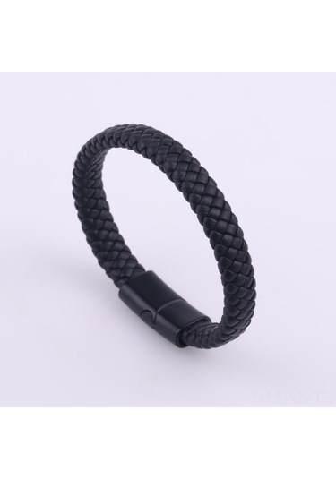 Vkemall Erkekler İçin Siyah Klasik Deri Bileklik - Magnet Kapanlı, Dayanıklı, Moda Aksesuarı Diğer