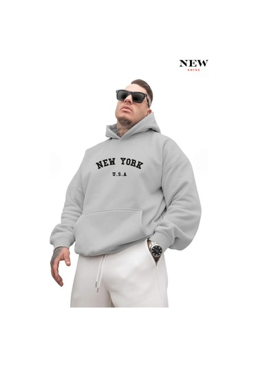 New York Usa Baskılı Sweatshirt Gri