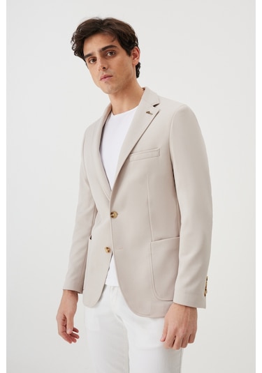 AC&Co / Altınyıldız Classics Erkek Bej Slim Fit Dar Kesim Mono Yaka Casual Ceket