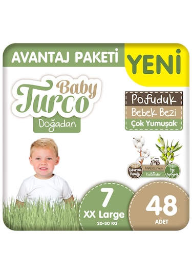 Baby Turco Doğadan Avantaj Paketi Pofuduk Bebek Bezi 7 Numara Xxlarge 48 Adet