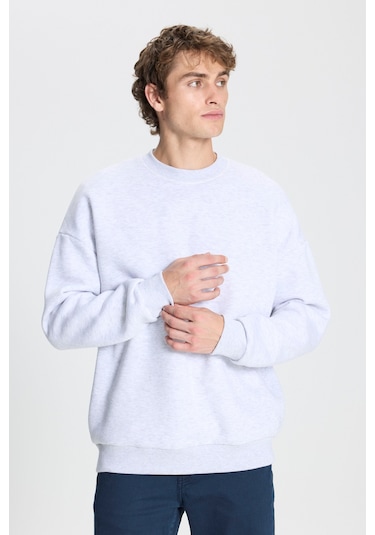 Ac&Co / Altınyıldız Classics Standart Fit Bisiklet Yaka Erkek Sweatshirt - Kar Melanj Kar Beyaz