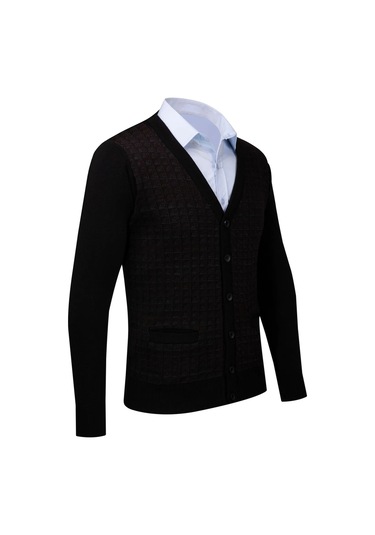 Çizgi Triko Erkek Büyük Beden Desenli Kol Ve Bel Lastikli Çelik Örgü Triko Hırka 4241mb Siyah Siyah