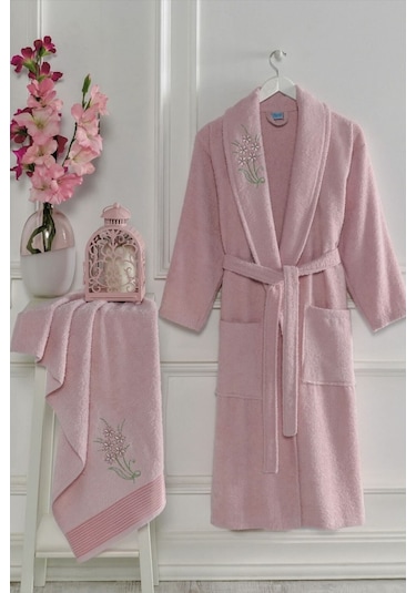 Elmira Şalyaka Kadın Erkek Pamuklu Havlulu Banyo Bornoz Takımı (478303628)