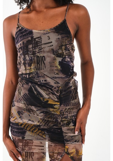 Çapraz Askılı Tül Elbise Yeşil - Çok Renkli