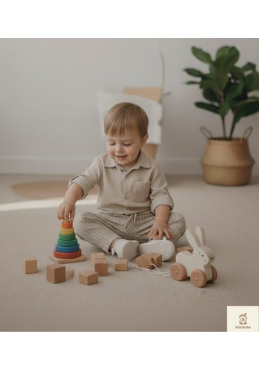 Minibohe Erkek Bebek & Çocuk Çizgili Pantolon Bej Bej