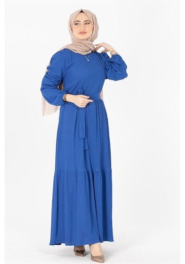 Sevitli Prenses Elbise -saks-mavi-1442-saks Mavisi Saks Mavisi