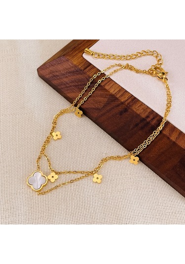 Sones Opk Gz191 İskelet Çiçek Çift Zincir Paslanmaz Çelik Bileklikler Altın