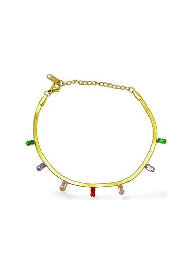Renkli Taşlı İtalyan Çelik Bileklik Altın - Gümüş