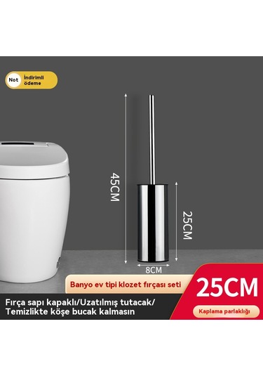 304 Paslanmaz Çelik Banyo Tuvalet Fırçası Gümüş 25cm Gümüş
