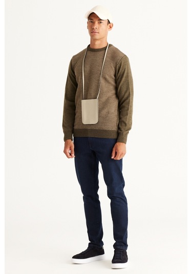 AC&Co / Altınyıldız Classics Erkek Haki-Bej Standart Fit Normal Kesim Bisiklet Yaka Petek Desenli Triko Haki AC&Co / Altınyıldız Classics Erkek Haki-Bej Standart Fit Normal Kesim Bisiklet Yaka Petek Desenli Triko Haki