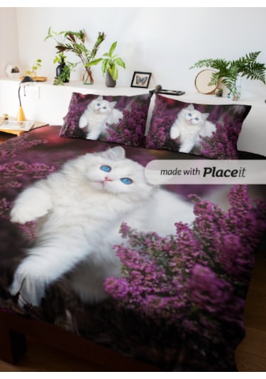 Kedi Çift Kişilik Nevresim Takımı Pamuk Saten 240 260 Cm Siyah Bordo