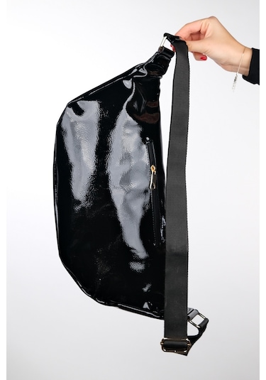 Luvishoes Venta Siyah Rugan Kadın Büyük Bel Çantası Siyah