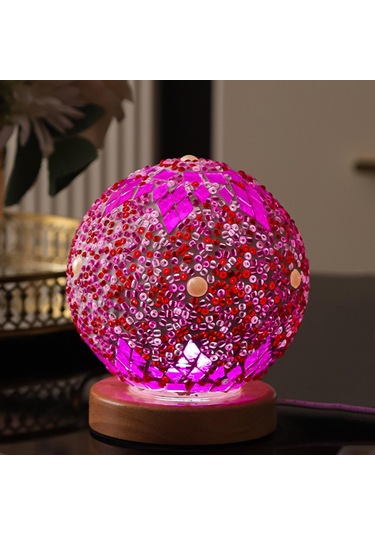 Homyl Gece Işığı Yatak Başı Usb Cam Mozaik Top Türk Lambası Pembe Çok Renkli