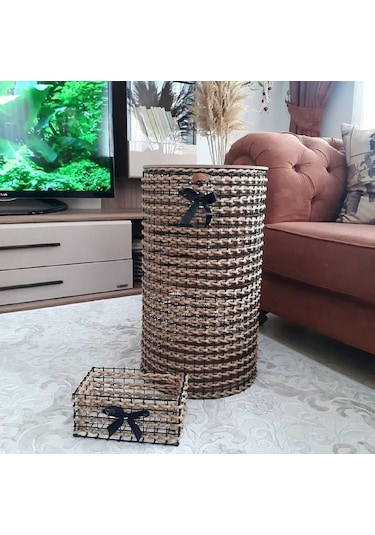 Egindra Doğal Jüt Hasır El Yapımı Kapaklı Çamaşır Sepeti Diğer