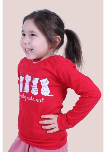 Kız Çocuk Baskılı Sweatshirt Kırmızı