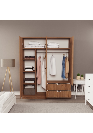 Moderno Xl 4 Kapaklı 2 Çekmeceli Gardırop Geniş Aileler İçin Şık Çözüm Atlantik Çam
