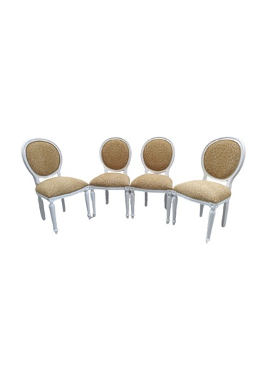 Bengimobilya Sandalye Madalyon Kayın Torna Ayak Parlak Beyaz Boya Kalite Keten