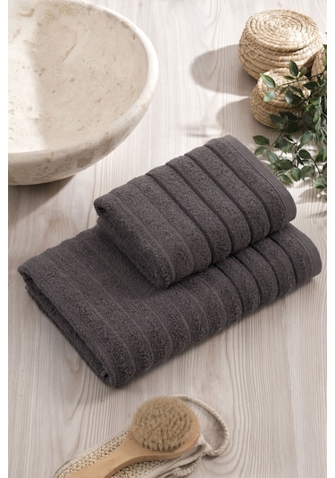 Elart Line Havlu Seti Pamuklu 2 Adet 50x90 Cm Antrasit Antrasit