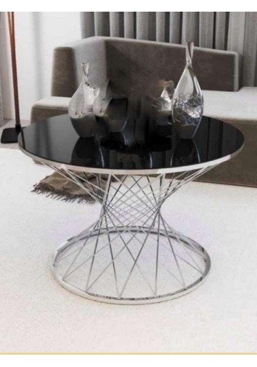 Kayzer Zigon Orta Sehpa Gümüş Ayak Siyah Cam Gümüş - Siyah